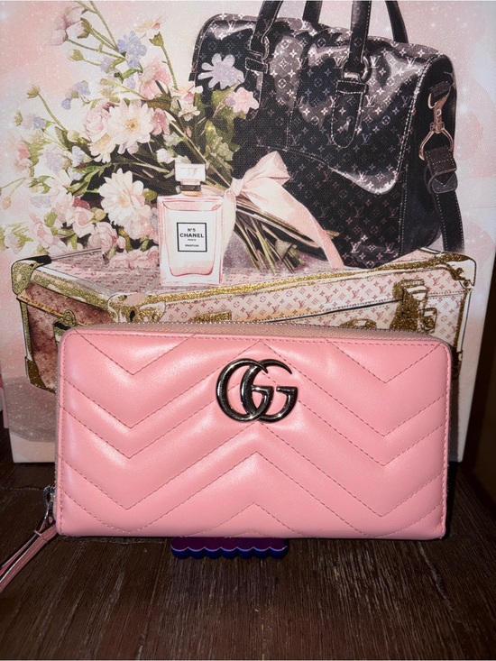 Gucci Handbags - Gucci Pink GG Matelasse Marmont Zip Around Wallet Leather With Silver Accent